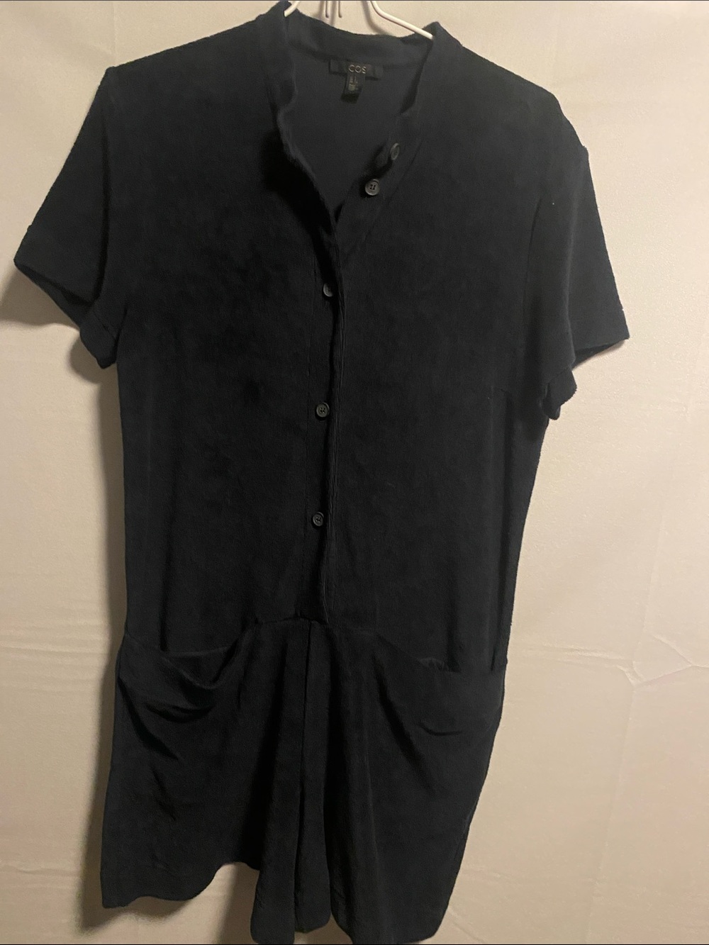 COS Black Short-Sleeve Button Romper with Pockets